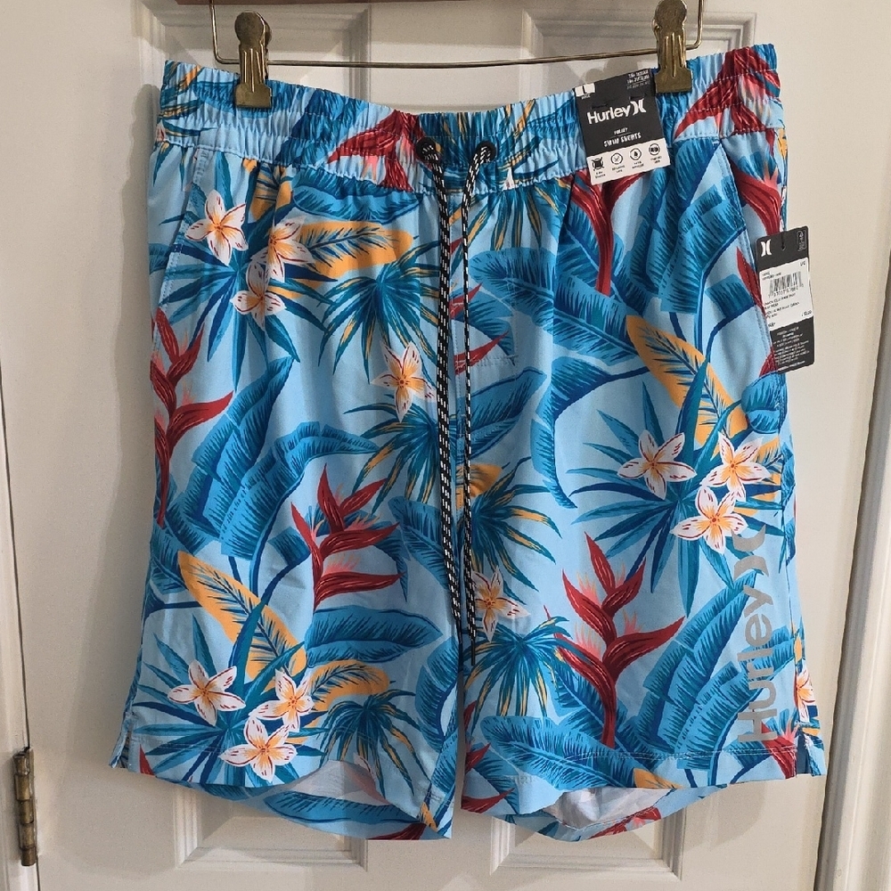 NWT Hurley Oaxaca Volley Swim Shorts Trunks Blue Tropical Size Large​
